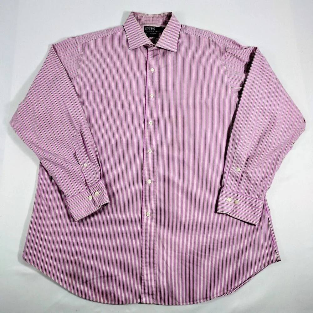 Polo Ralph Lauren Dress Shirt Mens Sz 17 34/35 Regent Classic Fit Pink Striped